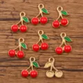Gold cherry charms enamel fruit pendants DIY jewelry making accessories set small parts - Cherry Pendant / 12x13mm / Red