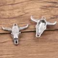 Stainless steel bull skull charm pendant for DIY handmade bracelet necklace jewelry making supplies. - Style 3 Bull Head / 22X24mm / Steel