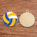 Alloy volleyball charm enamel pendant for DIY jewelry making, colorful sports accessory. - Volleyball Style (2.5g) / 24x28mm / Volleyball Color