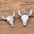 Stainless steel bull head pendant charms for DIY bracelet necklace jewelry making accessories. - Style 6 Bull Head / 24x29mm / Steel
