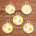 Gold tone alloy soccer ball enamel pendants, white and yellow sports charms for DIY jewelry. - Medium (17X21mm) / 1 Piece / Yellow