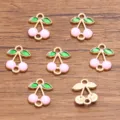 KC Gold Enamel Cherry Charms DIY Jewelry Pendants Pink Fruit Metal Findings Set Pack - No. 2 Pink Cherry