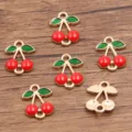 Gold Enamel Cherry Charms DIY Jewelry Pendants Red Green Alloy Accessories Styles - No. 2 Red Cherry