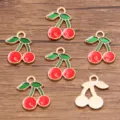 DIY enamel cherry charms alloy gold plated cute fruit pendant jewelry making accessories - No. 3 Red Cherry