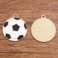 Gold alloy enamel soccer ball charms sports pendant DIY jewelry making accessories 2pcs - Large (25X29mm) / 1 Piece / Black