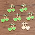 Gold alloy green heart cherry charms enamel DIY jewelry pendants set for handmade crafts - No. 4 Green Cherry