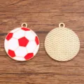 Red and white enamel football charm pendant, metal alloy DIY jewelry making accessory. - Large (25X29mm) / 1 Piece / Red