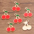 Alloy cherry pendant charms DIY jewelry accessories gold red green 8 styles 2 colors - No. 5 Red Cherry