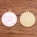 Pink and white enamel soccer ball alloy pendant charm accessory for jewelry making. - Large (25X29mm) / 1 Piece / Pink