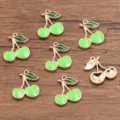 Green enamel cherry charms DIY alloy jewelry making pendants set crafts supply items - No. 6 Green Cherry