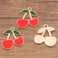 DIY alloy jewelry accessories KC gold enamel red green cherry charms cute fruit pendants for crafts - No. 7 Red Cherry
