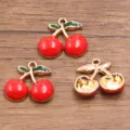 Red cherry enamel charms alloy pendants DIY jewelry making accessories crafts supplies - No. 8 Red Cherry