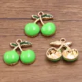 Green enamel cherry charms kc gold alloy jewelry pendants DIY accessories craft supplies parts - No. 8 Green Cherry