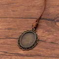 Antique Bronze DIY Pendant Tray 18x25mm Bezel Base Brown PU Leather Cord Sweater Chain - Oval Lace Style 1 (7CDE)