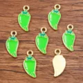 DIY green chili pepper alloy charms with KC gold rim for handmade necklace bracelet jewelry. - No. 1 Green Chili / 7x16mm / Green