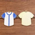 Baseball jersey alloy charm, blue and white enameled pendant for DIY jewelry making. - Jersey Style / 30x30mm / Blue