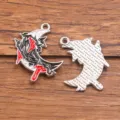 DIY Alliage Émail Lune Pendentif Noir Rouge Métal Bijoux Accessoires pour Artisanat - Style 3 (25F3/4) / 1 Pièce (27x23mm) / K Blanc/Argent