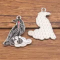 Pendentifs breloques en métal émaillé oiseau corbeau gothique pour fabrication de bijoux DIY accessoires. - Style 4 (25F3/4) / 1 Pièce (23x28mm) / K Blanc/Argent