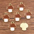 DIY alloy enamel mushroom charms KC gold plated cute jewelry making pendants set of seven - Mushroom No. 6 / 11x14mm