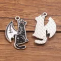 Halloween chat ailé pendentif en alliage bricolage gothique bijoux accessoires argent noir - Style 6 (25F3/4) / 1 Pièce (18x30mm) / K Blanc/Argent