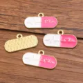 Pendentif grigri émail en forme de capsule, accessoire bijoux alliage EKG DIY. - Capsule No. 2 (2) / 1 Pièce (12x23mm) / Rose