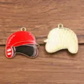 Baseball helmet alloy enamel pendant DIY jewelry charm accessory for bracelet necklace making - Helmet Design / 25x25mm / Red