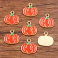 DIY alloy enamel pumpkin charms, KC gold plated cute autumn jewelry pendants for crafts. - No. 8 Pumpkin / 14x14mm