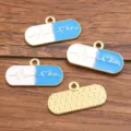 Pendentifs en alliage forme pilule médicale émaillée, pendentif cœur bleu et blanc pour bijoux DIY. - Capsule No. 2 (2) / 1 Pièce (12x23mm) / Bleu