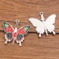 Breloque pendentif papillon poignard en alliage émaillé pour la fabrication de bijoux DIY. - Style 9 (25F3/4) / 1 Pièce (30x30mm) / K Blanc/Argent