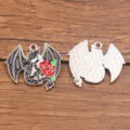 DIY Alliage Dragon Rose Émail Pendentif Gothique Bijoux Artisanat Charme Collier Accessoire - Style 10 (25F3/4) / 1 Pièce (26x29mm) / K Blanc/Argent