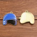 DIY alloy baseball helmet enamel pendant charm for jewelry making, clothing and accessories. - Helmet Design / 25x25mm / Blue