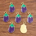 Enamel Eggplant Charms DIY Alloy Jewelry Pendants Gold Plated Vegetable Crafting - No. 12 Eggplant / 10x17mm