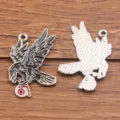 DIY alliage corbeau noir pendentif émail, Halloween gothique oiseau accessoire de bijoux - Style 11 (25F3/4) / 1 Pièce (26X35mm) / K Blanc/Argent