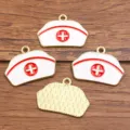 Chapeau d'infirmière en alliage métal pendentif émail DIY pour accessoires de bijoux - Coiffe d'infirmière No. 7 (7) / 1 Pièce/Paquet (18x25mm) / Rouge