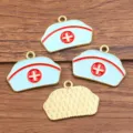 Lot de pendentifs émail chapeau d'infirmière, alliage bleu clair et rouge accessoires de bijoux - Coiffe d'infirmière No. 7 (7) / 1 Pièce/Paquet (18x25mm) / Bleu