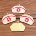 DIY alliage chapeau infirmière émail charmes série médicale rose pendentif fabrication bijoux - Coiffe d'infirmière No. 7 (7) / 1 Pièce/Paquet (18x25mm) / Rose