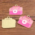 Pendentif breloque médicale boîte de premiers secours émaillé rose accessoire bijoux DIY alliage - Trousse Médicale No. 8 (8) / Lot de 1 Pièce (22X25mm) / Rose