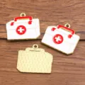 Pendentif Boîte de Secours Médicale en Alliage DIY Bijou Émail Croix Rouge Artisanat - Trousse Médicale No. 8 (8) / Lot de 1 Pièce (22X25mm) / Rouge