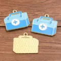 Pendentif breloque émail boîte de premiers secours médicale en alliage pour bijoux. - Trousse Médicale No. 8 (8) / Lot de 1 Pièce (22X25mm) / Bleu