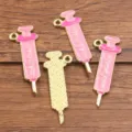 Pendentif seringue rose accessoire bijoux alliage DIY série médicale breloque mignonne - Seringue N° 9 (9) / 1 Pièce (13X34mm) / Rose