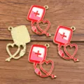 Pendentif breloque sac de sang médicale en alliage émaillé pour bijoux DIY artisanat - Pendentif Cœur et Poche de Sang N° 10 (10) / Paquet de 1 Pièce (23x30mm) / Rouge
