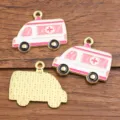 Série médicale ambulance alliage émail charme DIY bijoux pendentif accessoire pour bracelet. - Pendentif Ambulance N° 12 (12) / 1 Pièce (25x35mm) / Rose