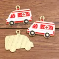 Pendentifs ambulance émaillés en alliage DIY série médicale pour la fabrication de bijoux. - Style Ambulance (12) / 1 Pièce (25x35mm) / Rouge