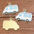 Pendentif ambulance émail alliage, charm médical DIY pour fabrication de bijoux et bracelets. - Style Ambulance (12) / 1 Pièce (25x35mm) / Bleu
