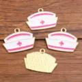 DIY pendentifs émail alliage chapeau d'infirmière série médicale rose blanc bijoux accessoires - Coiffe d'infirmière no 3 (3) / 1 Pièce/Paquet (18x25mm) / Rose