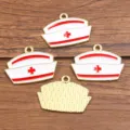 DIY pendentif chapeau infirmiere en alliage motif medical émail accessoire bijoux - Coiffe d'infirmière no 3 (3) / 1 Pièce/Paquet (18x25mm) / Rouge