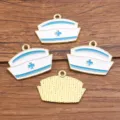 Pendentif émail chapeau infirmière série médicale accessoires fabrication bijoux DIY artisanat - Coiffe d'infirmière no 3 (3) / 1 Pièce/Paquet (18x25mm) / Bleu