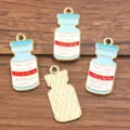 DIY alliage médical vaccin bouteille émail charms pendentif pour fabrication de bijoux colliers - Flacon de Médicament No. 18 (18) / 1 Pièce (11x26mm) / Bleu