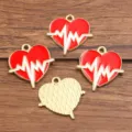 Pendentif breloque bijoux DIY en alliage ECG cœur rouge pour colliers bracelets boucles d'oreilles - Cœur ECG no 17 (17) / 1 Pièce/Paquet (20x21mm) / Rouge Blanc