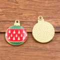 Christmas tree enamel round charm KC gold alloy DIY jewelry pendant for holiday crafting - Red Christmas Tree Style (14)